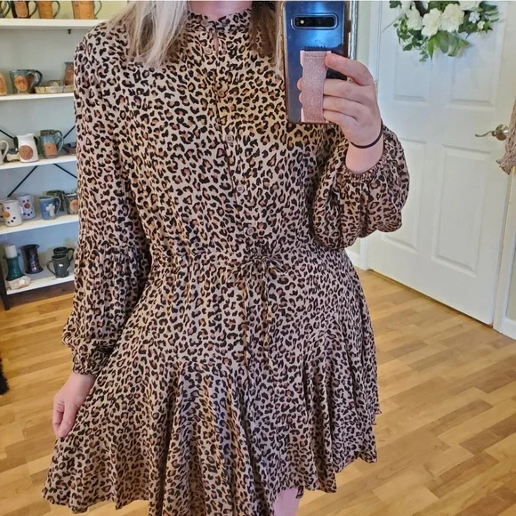 Kori Women’s plus-size Tan/Black Cheetah-print Balloon-sleeve Mini Dress❤️❤️2X - Picture 3 of 8